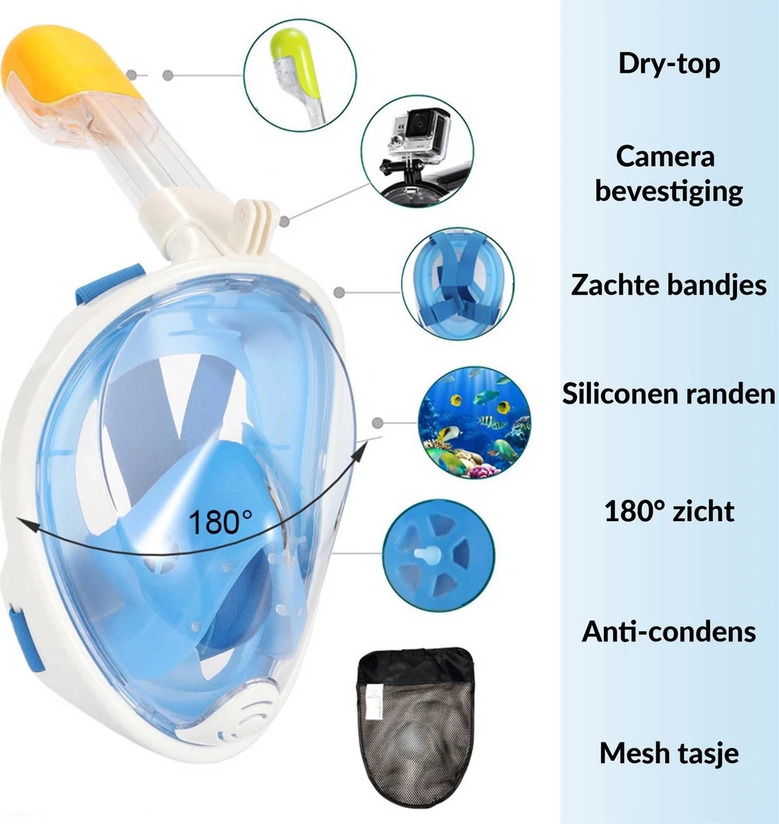 Gadgy Duikmasker Full Face Kinderen - Duikbril Met Snorkel - Snorkelset Kinderen - Snorkelmasker - Blauw 5 Gadgy Duikmasker Full Face Kinderen - Duikbril Met Snorkel - Snorkelset Kinderen - Snorkelmasker - Blauw - Afbeelding 3