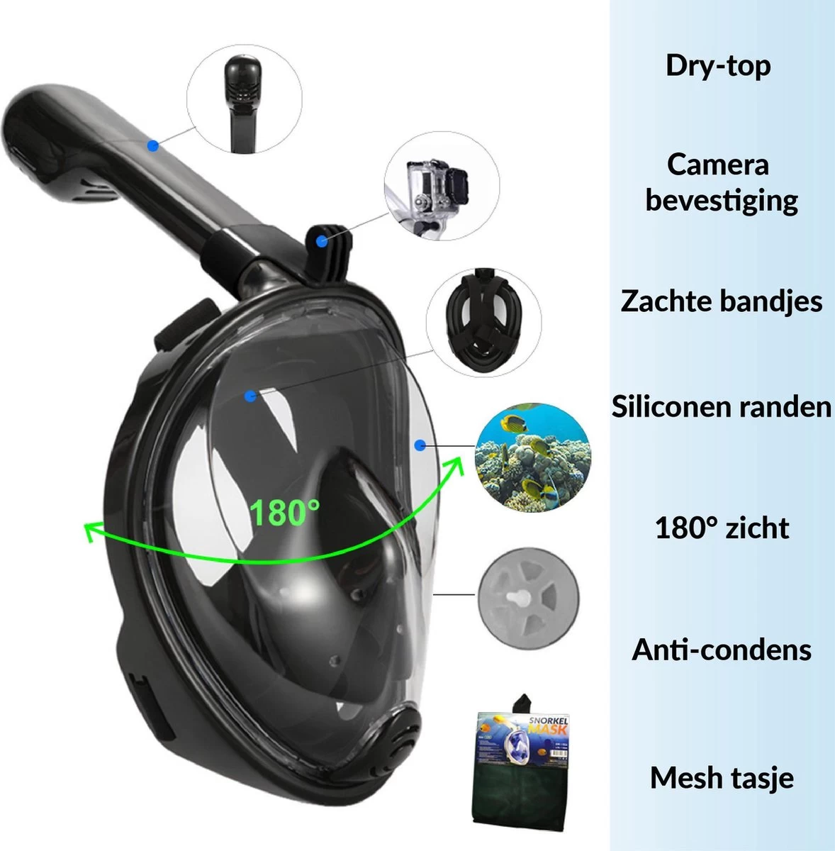 Merkloos Gadgy Duikmasker Full Face S/M - Duikbril Met Snorkel - Snorkelset Volwassenen - Zwart - Snorkelmaskers 4 Merkloos Gadgy Duikmasker Full Face S/M - Duikbril Met Snorkel - Snorkelset Volwassenen - Zwart - Snorkelmaskers - Afbeelding 2