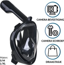 Merkloos Duikmasker Full Face L/XL - Duikbril Met Snorkel - Snorkelset Volwassenen - Zwart - Snorkelmaskers