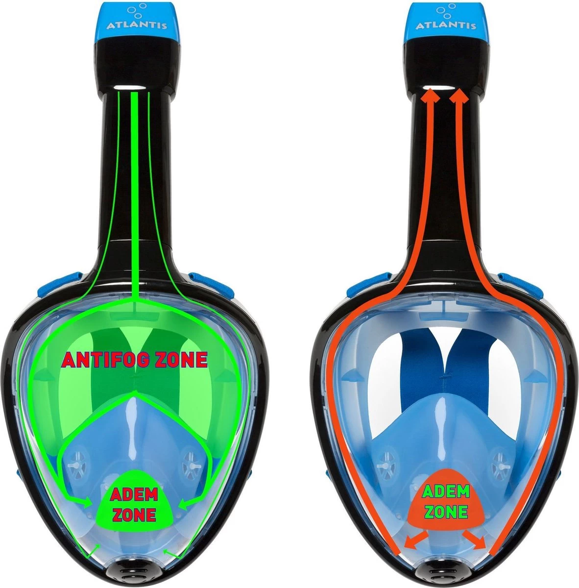 Atlantis Full Face Mask - Snorkelmasker - Volwassenen - Zwart/Blauw - L/XL 5 Atlantis Full Face Mask - Snorkelmasker - Volwassenen - Zwart/Blauw - L/XL - Afbeelding 3