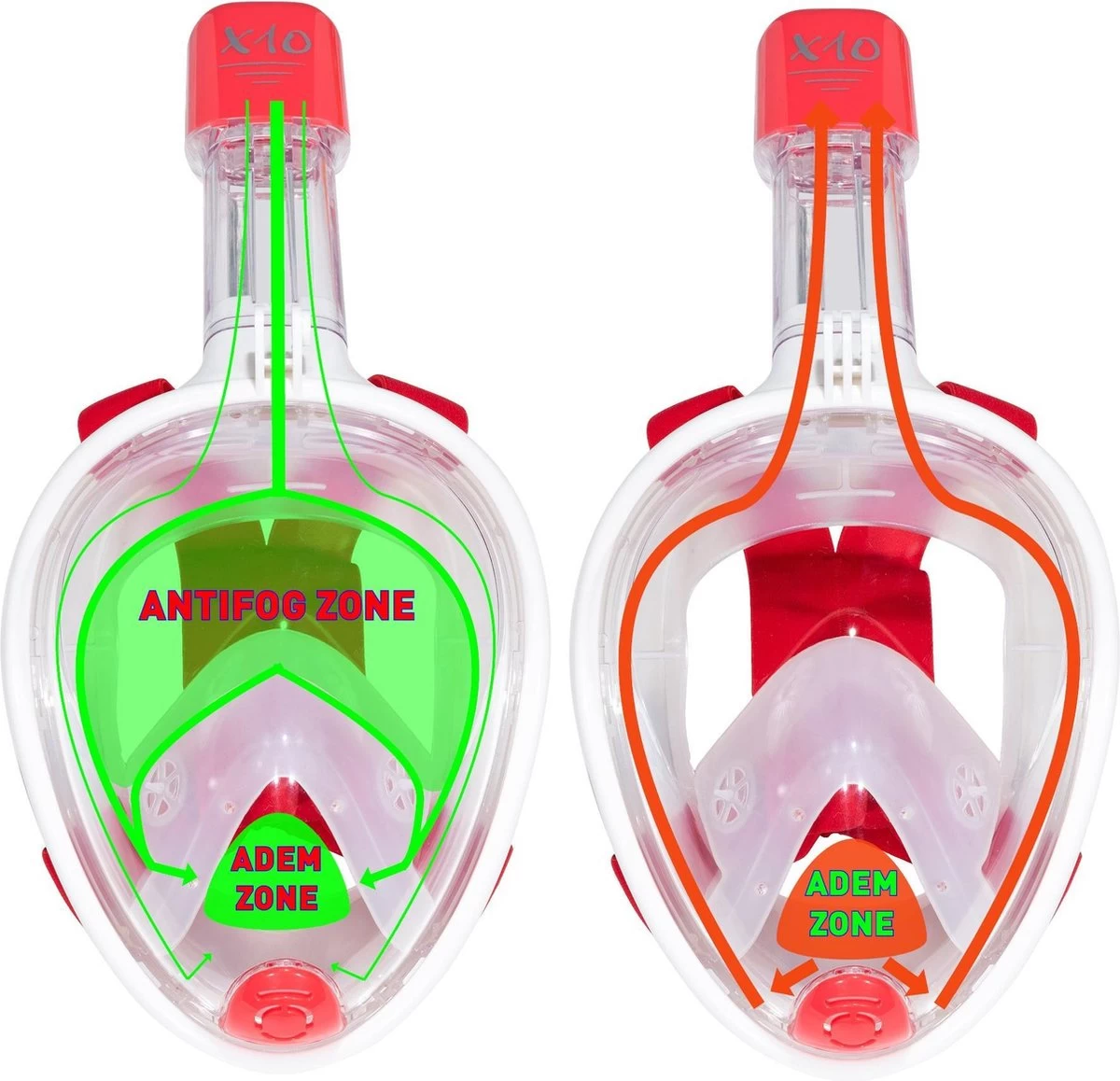 X10 Full Face Mask- Snorkelmasker - Volwassenen - Coral - L/XL 7 X10 Full Face Mask- Snorkelmasker - Volwassenen - Coral - L/XL - Image 5