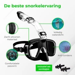 Nuvance - Snorkelmasker Incl Oordoppen - One Size Fits All - Duikmasker - Duikbril Met Snorkel - Snorkelset Voor Kinderen - Zwart -Watersporten 1200x1200 51