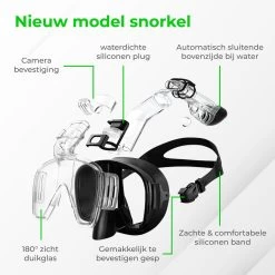 Nuvance - Snorkelmasker Incl Oordoppen - One Size Fits All - Duikmasker - Duikbril Met Snorkel - Snorkelset Voor Kinderen - Zwart -Watersporten 1200x1200 53